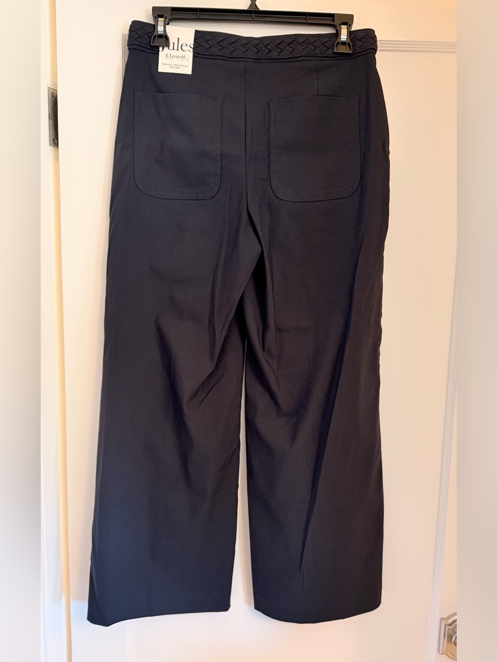 Jules & Leopold Dark Navy Blue Wide-Leg Stretch Cropped Pants with Braided Waist - Picture 2 of 13